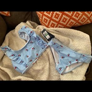 Sky blue & white striped w/ cherries Tommy Hilfiger girl’s swimsuit